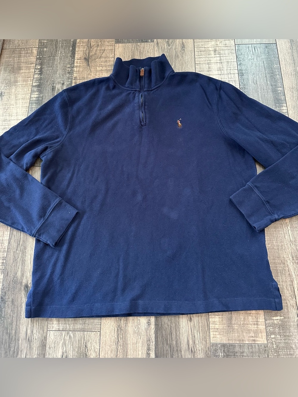 Polo Ralph Lauren Sweater Mens Large Blue Estate Rib Quarter Zip Pony Pullover
